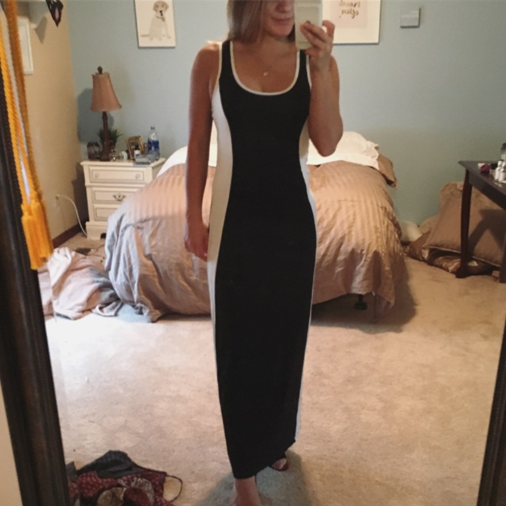 Calvin Klein Black Maxi Dress with White Side Panels